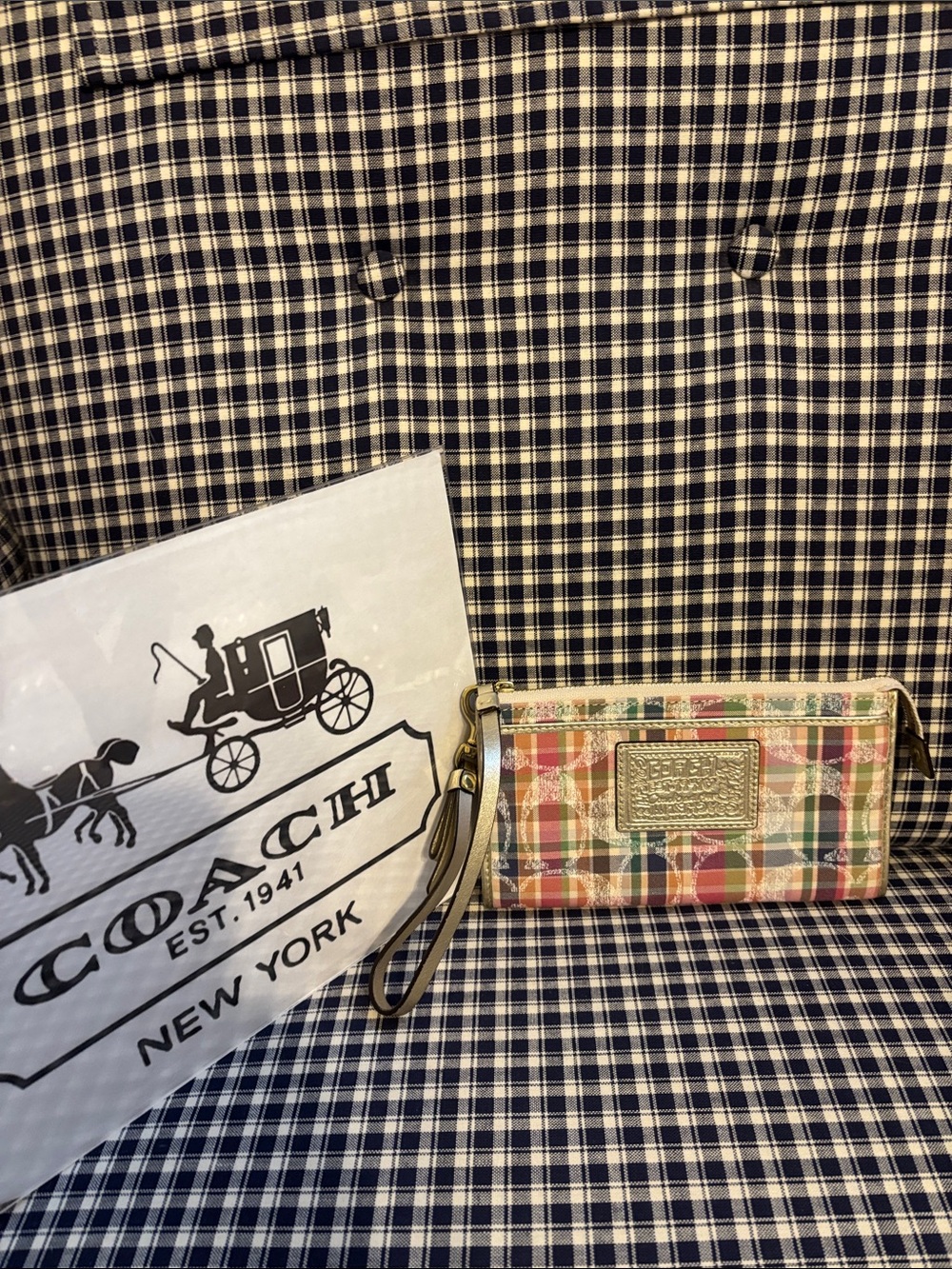 Coach Poppy Daisy Madras  Wallet  with Gold Plaque
